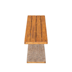 Outdoor 6 Pieces Acacia Wood Dining Set with Handwoven Rattan Legs, Brown Wicker