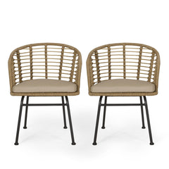 Randy Modern Wicker Chair With Water Resistant Cushions - Brown / Beige
