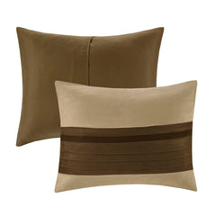 7 PC Pieced Faux Suede Comforter Set Natural Cal King