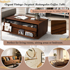 Modern Rectangle Coffee Table with 4 Drawers and 2 Display Shelves