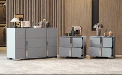 3-Pieces Sets, Elegant 6 Drawers Dresser and Two Nightstands