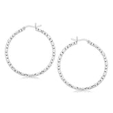 Sterling Silver Rhodium Plated Woven Style Polished Hoop Earrings