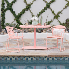 Outdoor Metal Seating Set with Coffee Table and 2 Chairs, Pink