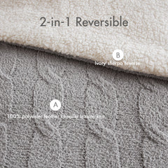 3 Pieces Full/Queen Cable Knit Chenille Comforter Set Gray