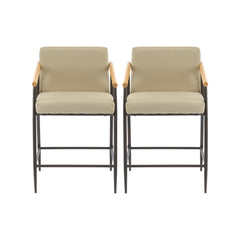 Mid Century Modern Counter Stool Set With Espresso Metal Frame - Khaki