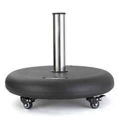 Modern Wheelie Round Umbrella Base with Stainless Steel Holder in Black Concrete