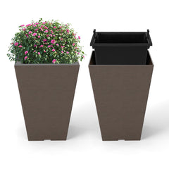 Set of 2 Square Taper Planter with Removable Inner Bucket and Optional Drainage Hole
