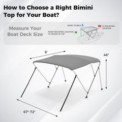 3-Bow/4-Bow Boat Bimini Top Sun Shade Boat Canopy with Storage Boot-3-Bow