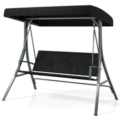 3-Person Porch Swing with Stand Outdoor Canopy Swing with Rattan Seat Back-Black