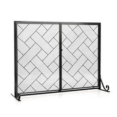 2-Panel Fireplace Screen Folding Metal Fire Place Safety Fence with Magnetic Doors