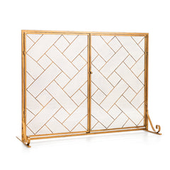 2-Panel Fireplace Screen Folding Metal Fire Place Safety Fence with Magnetic Doors