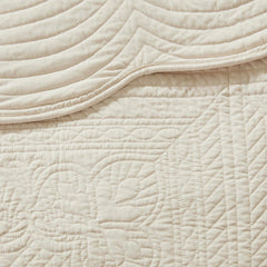 3 Pc Antimicrobial Cream Reversible Scalloped Edge Quilt Set