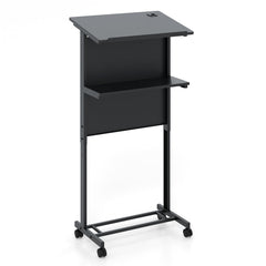 3-Position Height Adjustable Lectern Table with Tilted Tabletop-Black