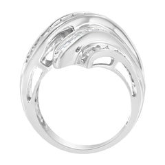 10K White Gold Round and Baguette Cut Diamond Channel Ring (3/4 Cttw, H-I Color, SI2-I1 Clarity) - Size 7