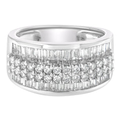 14K White Gold Round and Baguette Diamond Ring (1 1/2 Cttw, F-G Color, SI1-SI2 Clarity) - Size 6-3/4