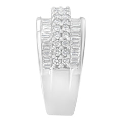14K White Gold Round and Baguette Diamond Ring (1 1/2 Cttw, F-G Color, SI1-SI2 Clarity) - Size 6-3/4