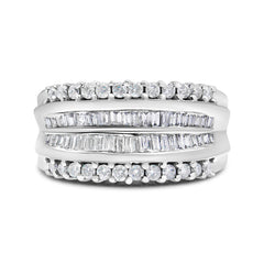 14K White Gold 1.00 Cttw Round and Baguette-Cut Diamond Modern Band Ring (H-I Color, SI2-I1 Clarity) - Ring Size 7