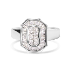 14K White Gold 1.00 Cttw Baguette and Princess-Cut Diamond Cocktail Art Deco Style Ring (H-I Color, SI1-SI2 Clarity) - Size 7