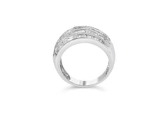.925 Sterling Silver 1.0 Cttw Baguette-Cut Diamond 6-Row Channel Set Domed Tapered Cocktail Fashion Ring (H-I Color, I2-I3 Clarity) - Size 6-1/2