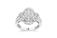 14K White Gold 1.0 Cttw Round & Baguette Cut Diamond Floral Cluster Quatrefoil Channel Set Band Cocktail Statement Ring (H-I Color, SI2-I1 Clarity) - Size 6-3/4