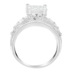 14K White Gold 2.0 Cttw Mixed-Cut Diamond Rectangle Invisible-Set Composite Cluster Ring with Bar- and Channel-Set Band (H-I Color, SI2-I1 Clarity) - Size 5