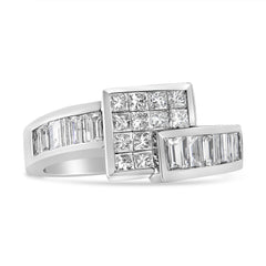 14K White Gold 1 1/2 Cttw Invisible-Set Princess and Channel-Set Baguette Diamond Geometric Bypass Ring Band (G-H Color, SI2-I1 Clarity) - Ring Size 7