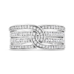 .925 Sterling Silver 1/2 Cttw Diamond Multi-Row Bypass Band Ring (I-J Color, I3 Clarity) - Size 7