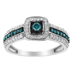 .925 Sterling Silver Treated Blue Miracle-Set Diamond Engagement Ring (1/2 Cttw, J-K Color, I1-I2 Clarity) - Size 6