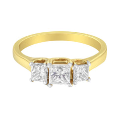 10K Yellow Gold Princess-Cut Diamond Three Stone Band Ring (1 Cttw, J-K Color, I1-I2 Clarity) - Size 6
