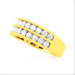 10K Yellow Gold Two-Row Diamond Band Ring (1 Cttw, J-K Color, I1-I2 Clarity) - Size 6
