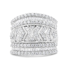 .925 Sterling Silver 2.0 Cttw Diamond Edge Multi-Row Ring Band ( J-K Color, I3 Clarity) - Ring Size 7