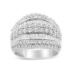 .925 Sterling Silver 2.00 Cttw Round and Baguette-Cut Diamond Cluster Ring (H-I Color, I1-I2 Clarity) - Size 7