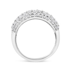 .925 Sterling Silver 2.00 Cttw Round and Baguette-Cut Diamond Cluster Ring (H-I Color, I1-I2 Clarity) - Size 7