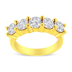 14K Yellow Gold Plated .925 Sterling Silver 2.0 Cttw Shared Prong Set Diamond 5 Stone Wedding Band Ring (J-K Color, I1-I2 Clarity) - Size 7