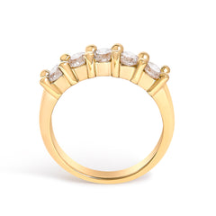 14K Yellow Gold Plated .925 Sterling Silver 1.0 Cttw Shared Prong-set Round Diamond 5 Stone Band Ring (J-K Color, I1-I2 Clarity) - Size 7