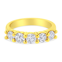 14K Yellow Gold Plated .925 Sterling Silver 1 1/2 Cttw Shared Prong Set Brilliant Round-Cut Diamond Anniversary or Wedding Band Ring (K-L Color, SI2-I1 Clarity) - Size 7