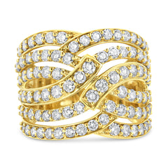 10K Yellow Gold 3.00 Cttw Diamond Multi Row Bypass Wave Cocktail Band Ring (J-K Color, I1-I2 Clarity) - Size 7