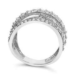 .925 Sterling Silver 2.00 Cttw Round-Cut Diamond Overlapping Bypass Band Ring (I-J Color, I2-I3 Clarity) - Ring Size 7