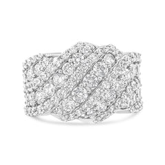 10K White Gold 3.00 Cttw Diamond Multi Row Cluster Band Ring (I-J Color, I3 Clarity) - Size 7