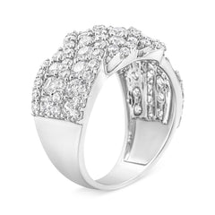 10K White Gold 3.00 Cttw Diamond Multi Row Cluster Band Ring (I-J Color, I3 Clarity) - Size 7