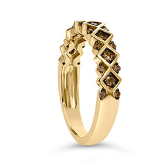 10K Yellow Gold Plated .925 Sterling Silver 1/4 Cttw Champagne Diamond Geometric Band Ring - Size 7