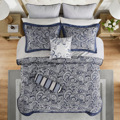 12 Piece Comforter Set with Cotton Bed Sheets Navy Cal King
