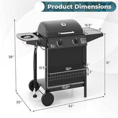 30 000 BTU Outdoor Burner Propane Gas Grill on Wheels-Black