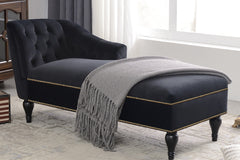 58" Velvet Chaise Lounge with Nailhead Trim and Solid Wood Legs