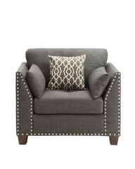 Laurissa Light Charcoal Linen Chair With 3 Pillows