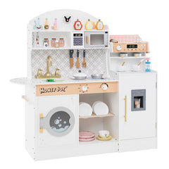 3-IN-1 Kids Furniture: Kids Table Chairs Set + Bookshelf + White Play Kitchen Sets