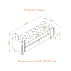 64.5' Velvet Upholstered Bed Bench with Storage and Tufted Nails