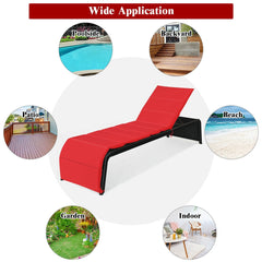 Patio Rattan Lounge Chair Back Adjustable Chaise Recliner with Cushioned-Red