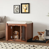 2 in 1 Walnut Dog Crate Nightstand with Storage