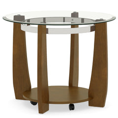 32" 2-Tier Glass Round Coffee Table with Storage Shelf